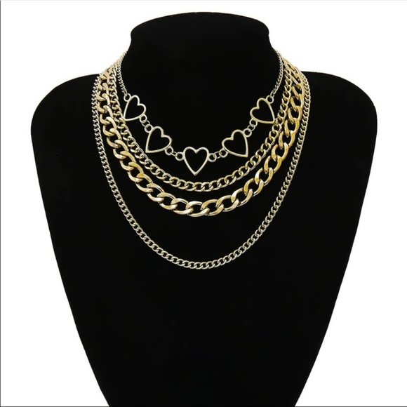 Jewelry - Gold Heart-shape Multilevel Chain Pendant Necklace